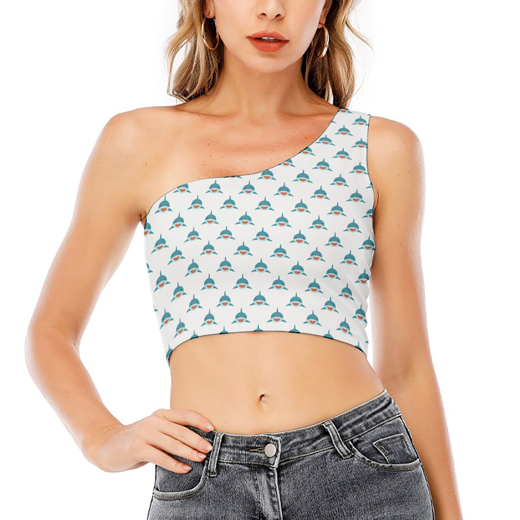 Smiley Shark Pattern Print One Shoulder Crop Top