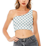 Smiley Shark Pattern Print One Shoulder Crop Top