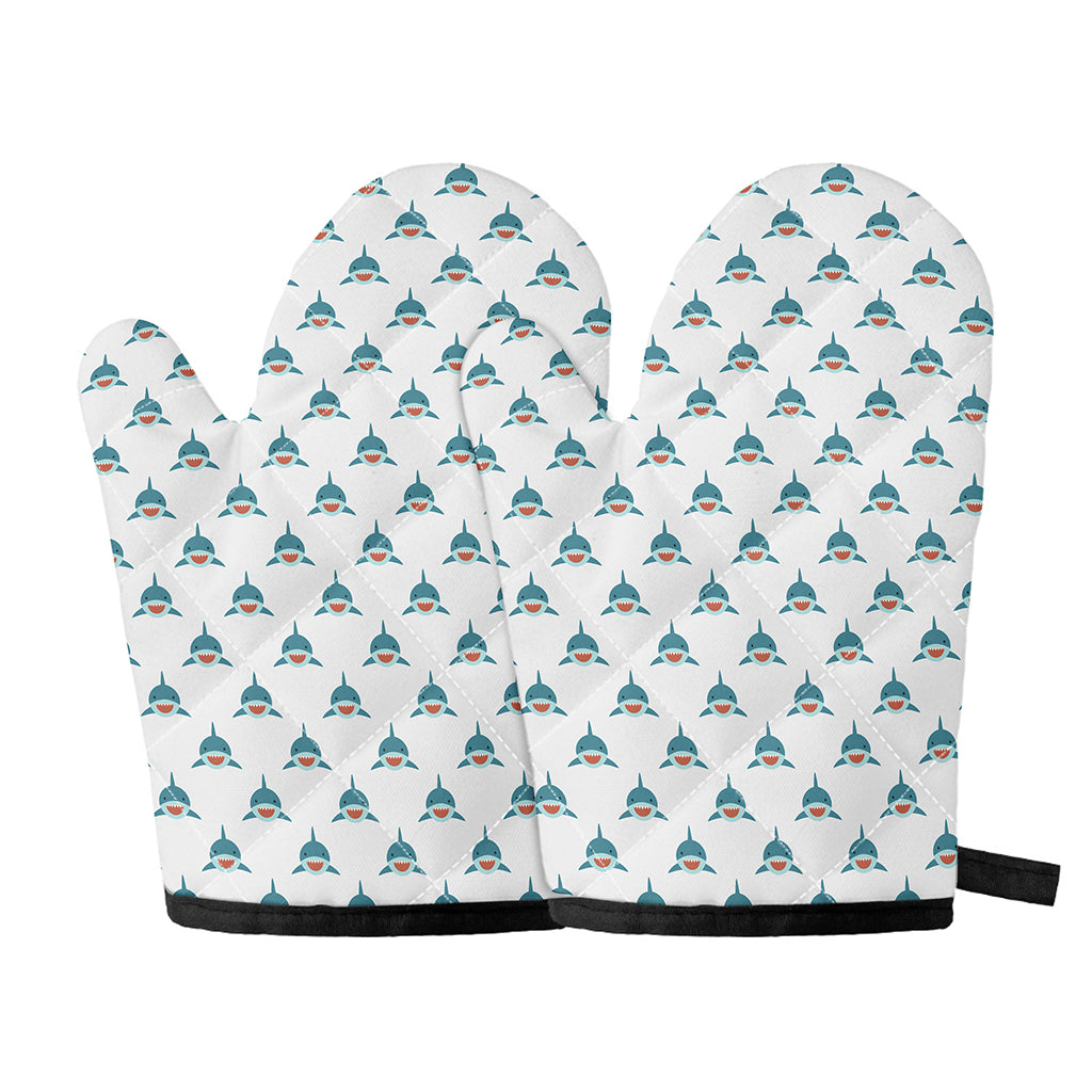 Smiley Shark Pattern Print Oven Mitts