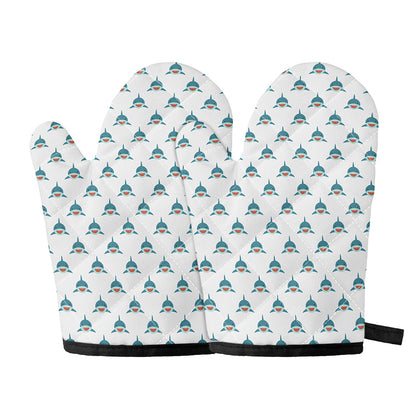 Smiley Shark Pattern Print Oven Mitts