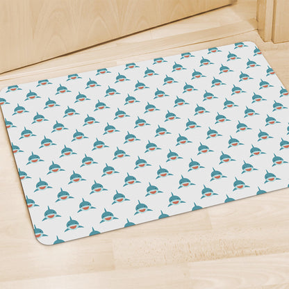 Smiley Shark Pattern Print Polyester Doormat