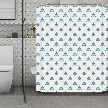 Smiley Shark Pattern Print Polyester Shower Curtain