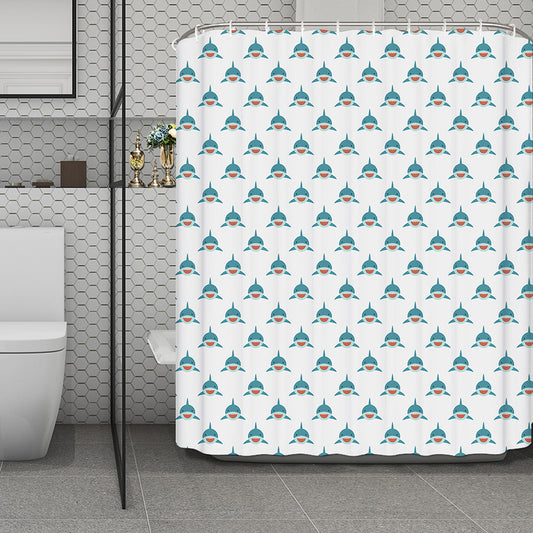 Smiley Shark Pattern Print Polyester Shower Curtain