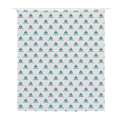 Smiley Shark Pattern Print Polyester Shower Curtain