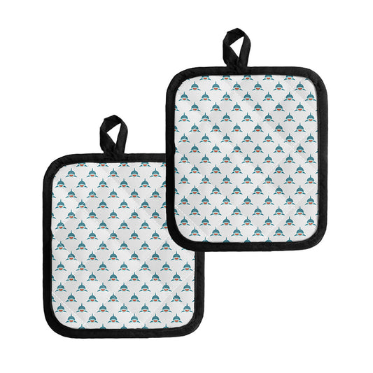Smiley Shark Pattern Print Pot Holders