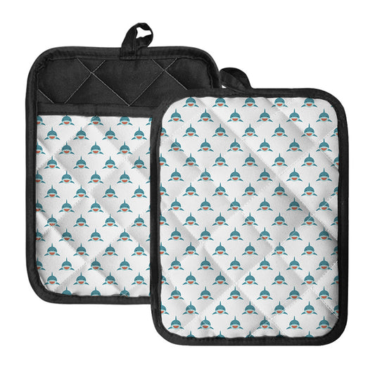 Smiley Shark Pattern Print Pot Holders With Pocket