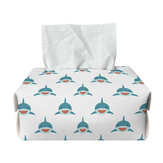 Smiley Shark Pattern Print Rectangle Tissue Box Cover