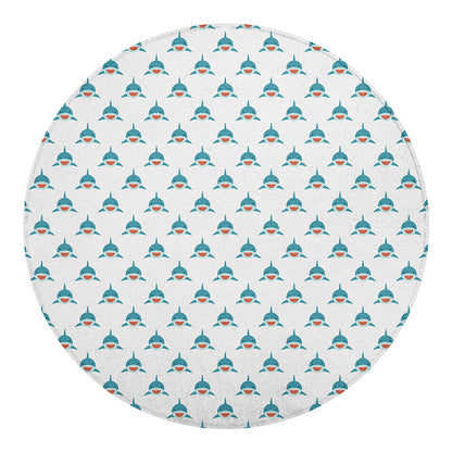 Smiley Shark Pattern Print Round Blanket