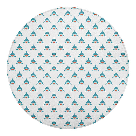 Smiley Shark Pattern Print Round Blanket
