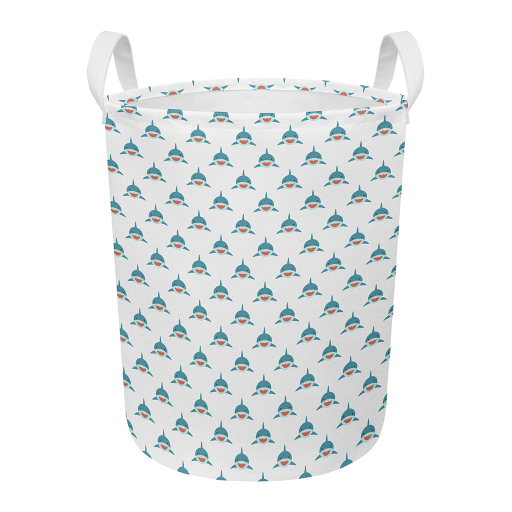 Smiley Shark Pattern Print Round Laundry Basket