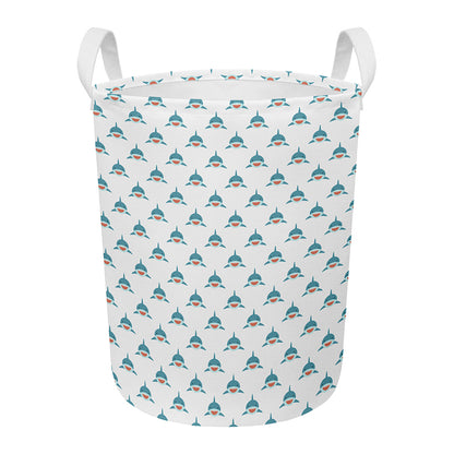 Smiley Shark Pattern Print Round Laundry Basket