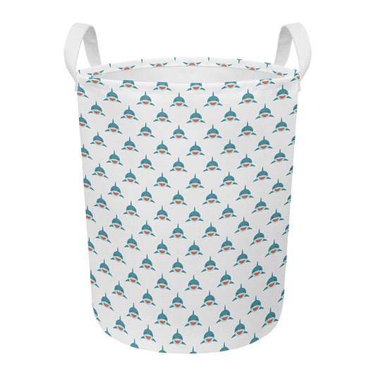 Smiley Shark Pattern Print Round Laundry Basket