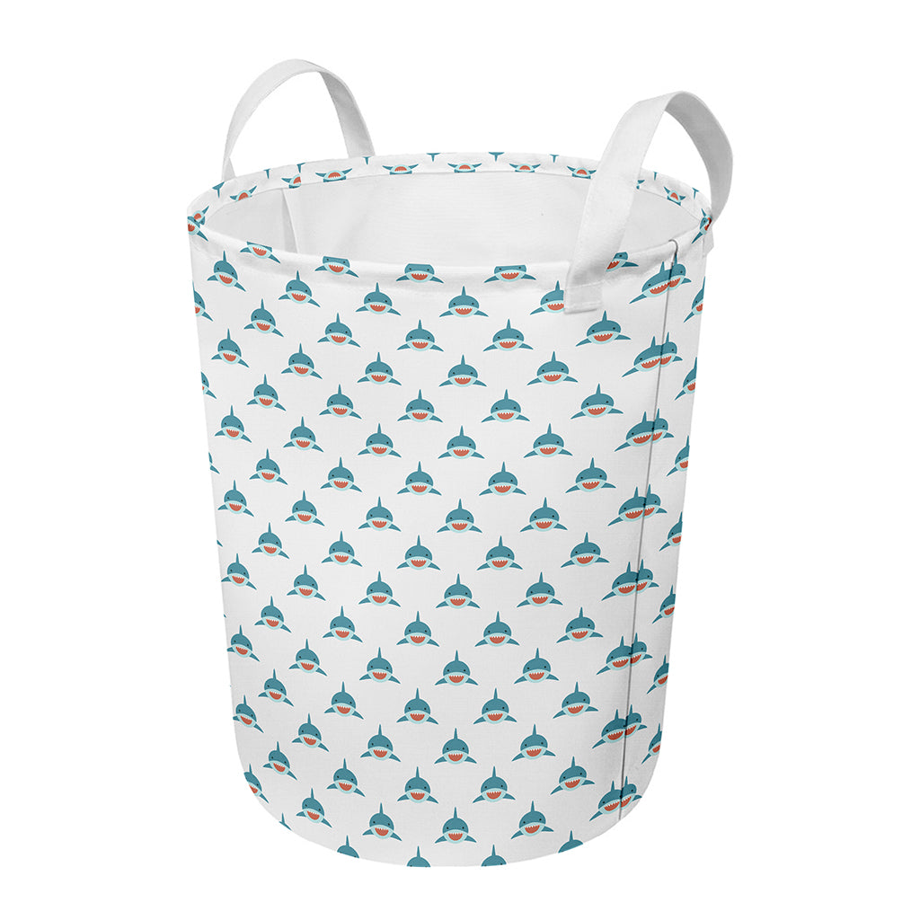 Smiley Shark Pattern Print Round Laundry Basket