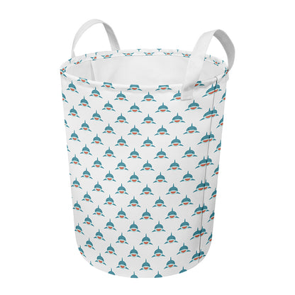 Smiley Shark Pattern Print Round Laundry Basket