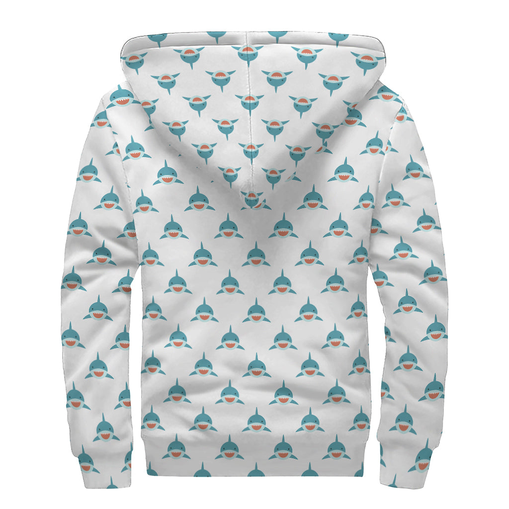 Smiley Shark Pattern Print Sherpa Lined Zip Up Hoodie