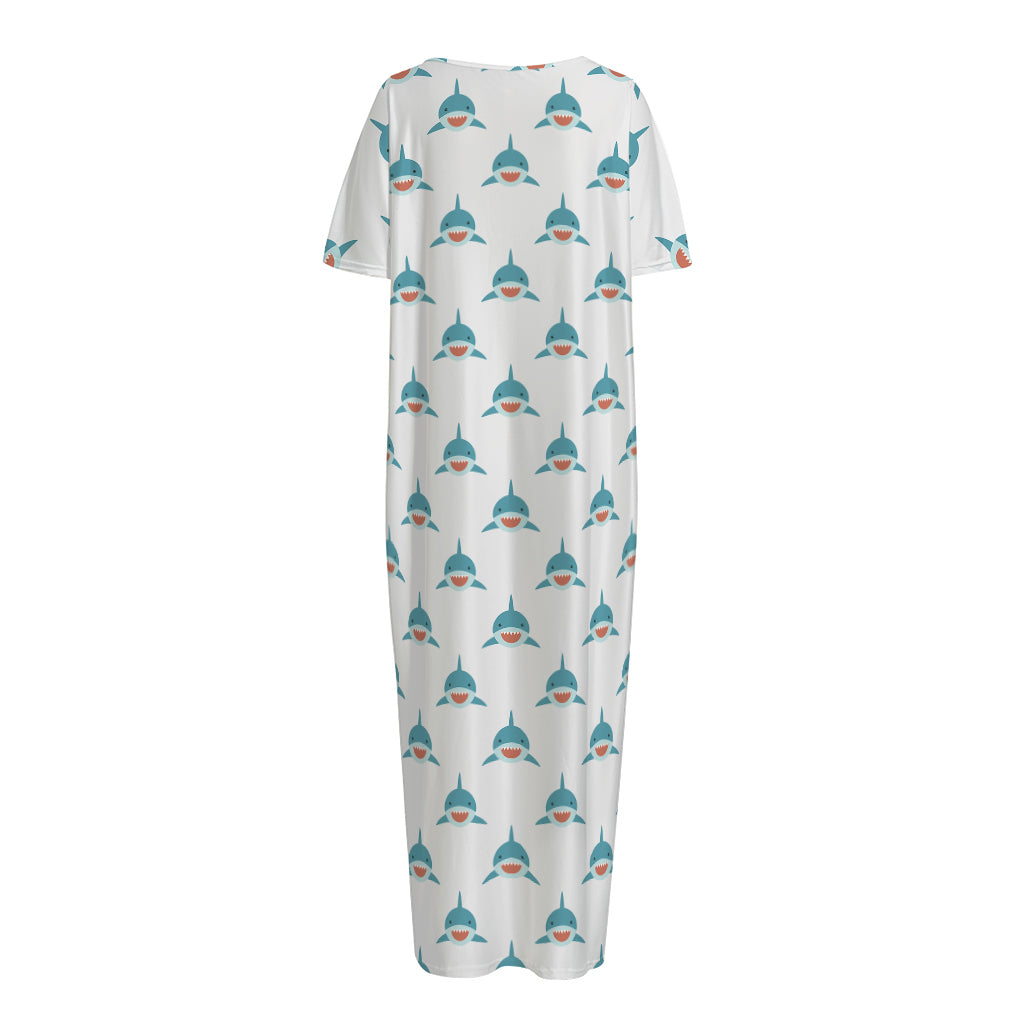 Smiley Shark Pattern Print Short Sleeve Long Nightdress