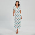 Smiley Shark Pattern Print Short Sleeve Maxi Dress