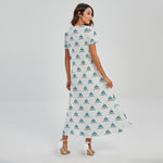 Smiley Shark Pattern Print Short Sleeve Maxi Dress