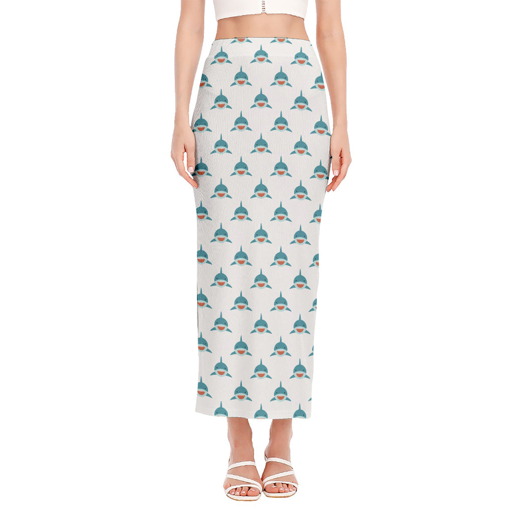 Smiley Shark Pattern Print Side Slit Maxi Skirt
