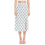 Smiley Shark Pattern Print Side Slit Midi Skirt