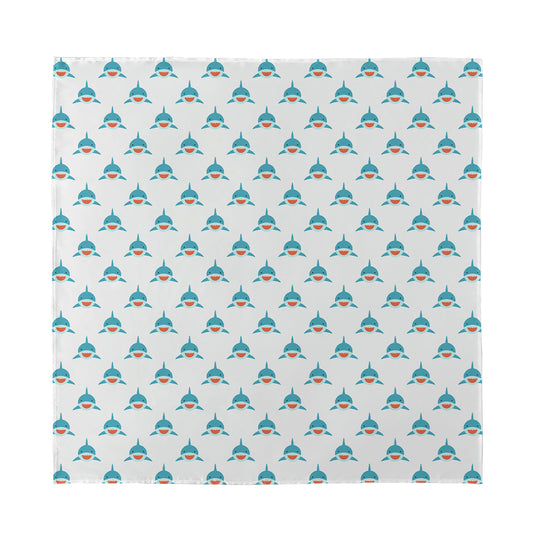 Smiley Shark Pattern Print Silk Bandana