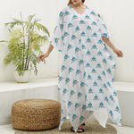 Smiley Shark Pattern Print Silk V-Neck Kaftan Dress