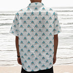 Smiley Shark Pattern Print Textured Short Sleeve Shirt