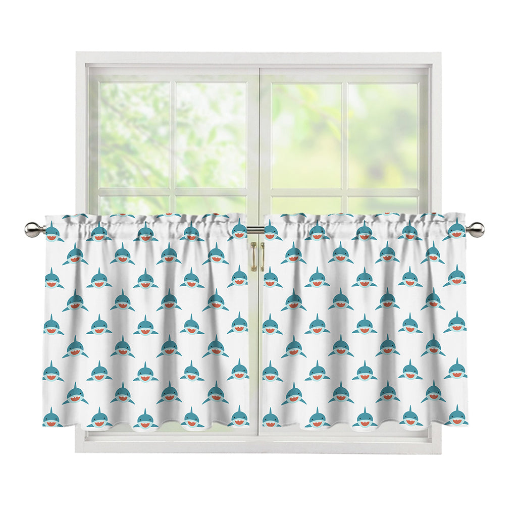 Smiley Shark Pattern Print Tier Curtains