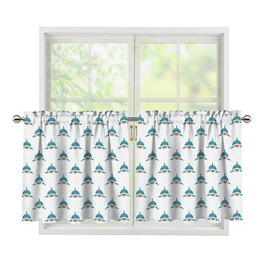 Smiley Shark Pattern Print Tier Curtains