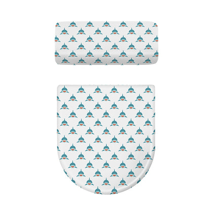 Smiley Shark Pattern Print Toilet Lid And Tank Cover Set