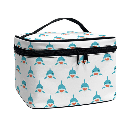 Smiley Shark Pattern Print Travel Makeup Bag