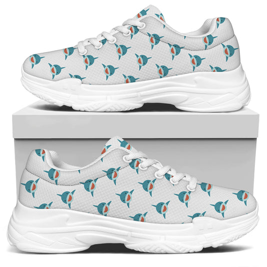Smiley Shark Pattern Print White Chunky Shoes