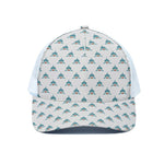 Smiley Shark Pattern Print White Mesh Trucker Cap