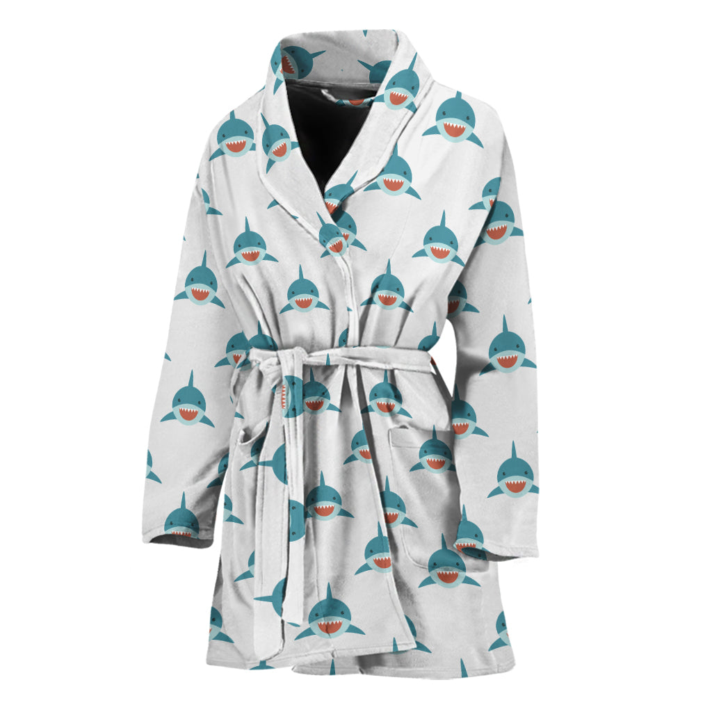 Smiley Shark Pattern Print Women's Bathrobe