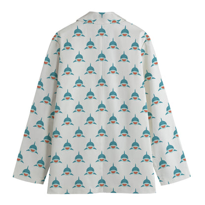 Smiley Shark Pattern Print Women's Blazer