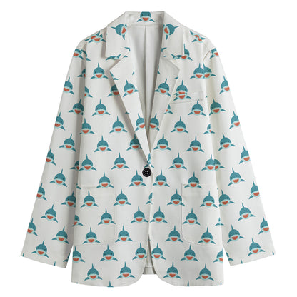 Smiley Shark Pattern Print Women's Cotton Blazer