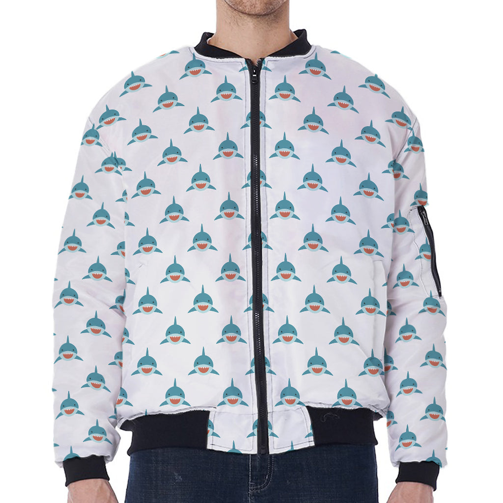 Smiley Shark Pattern Print Zip Sleeve Bomber Jacket