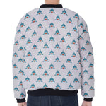 Smiley Shark Pattern Print Zip Sleeve Bomber Jacket