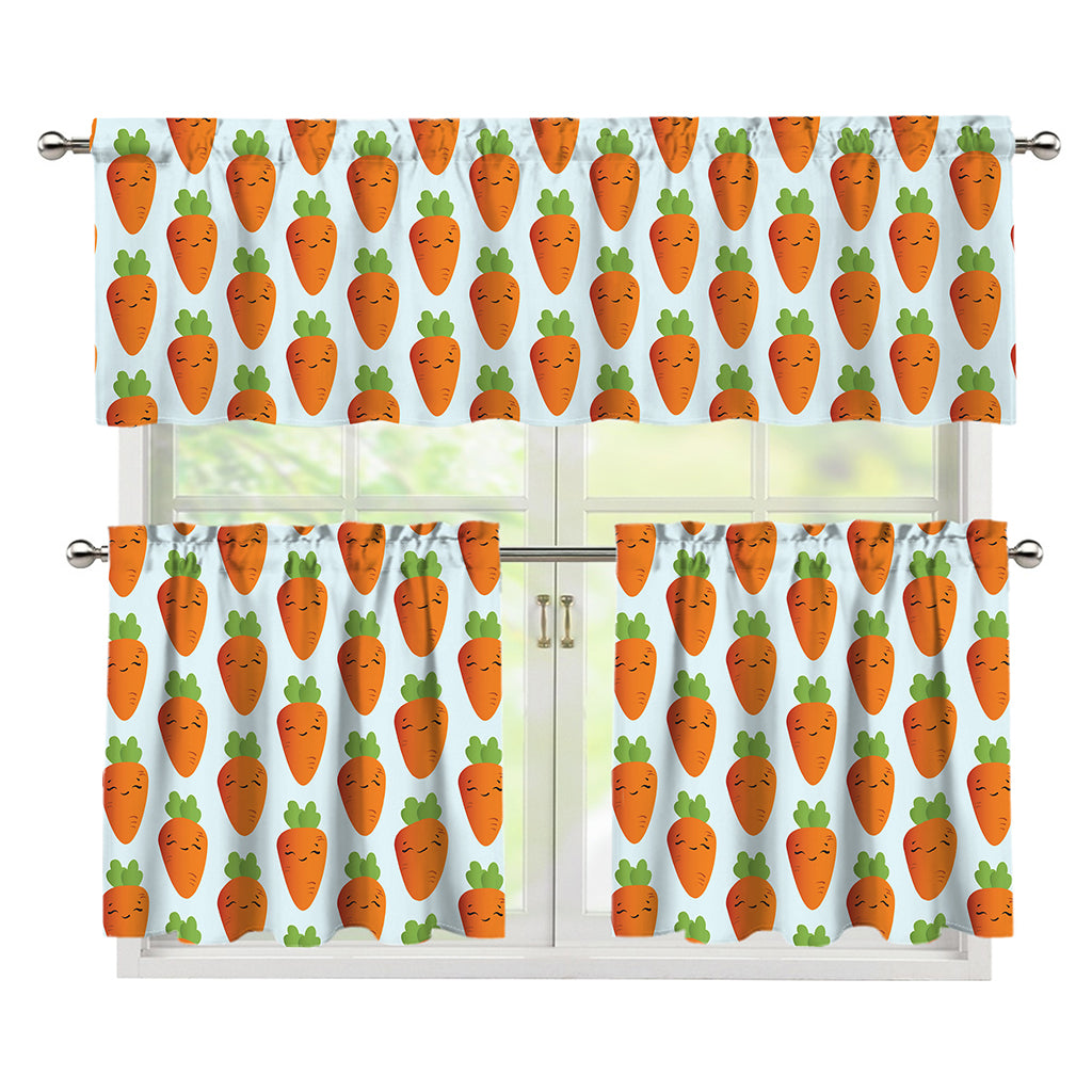 Smiling Carrot Pattern Print 3 Piece Kitchen Curtains