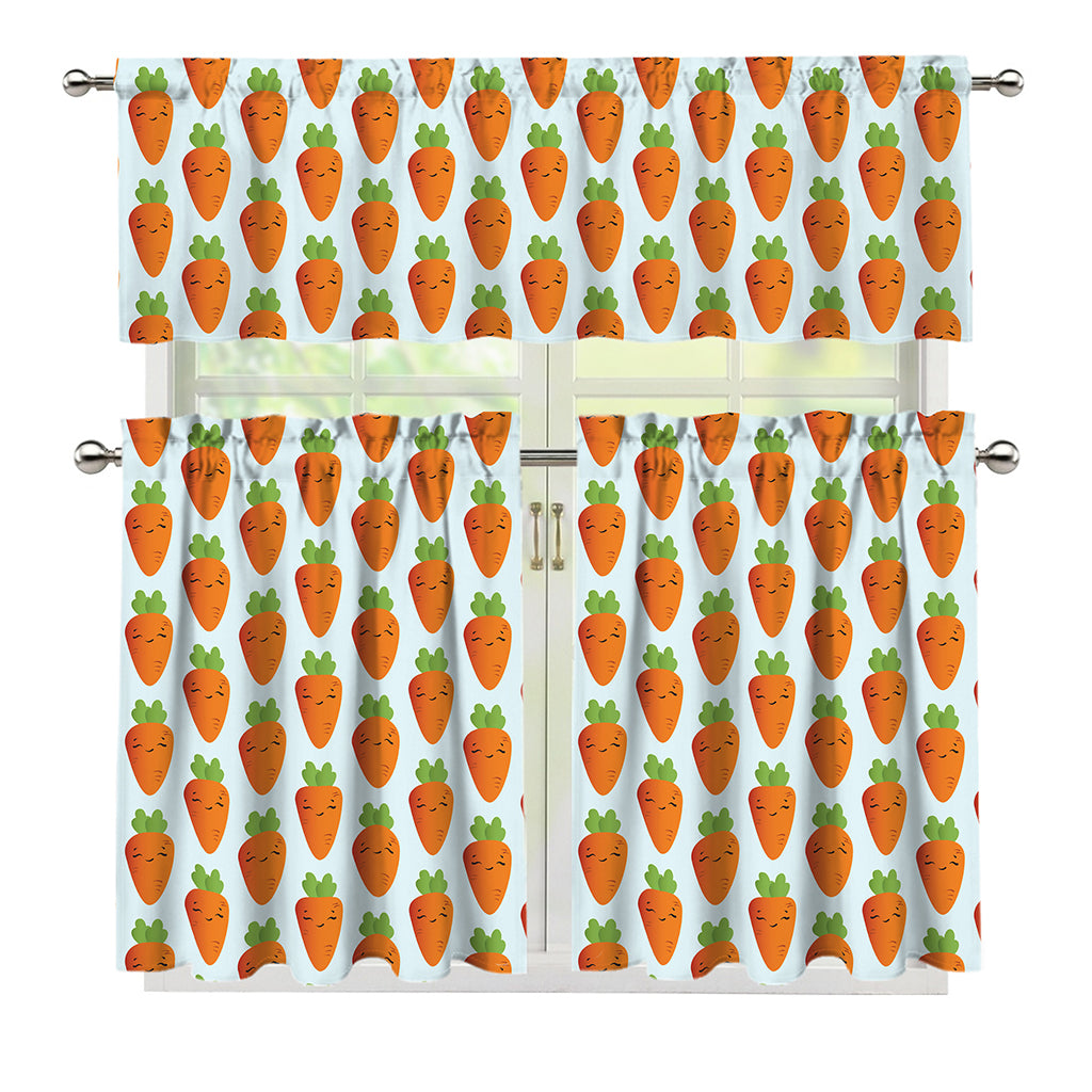 Smiling Carrot Pattern Print 3 Piece Kitchen Curtains