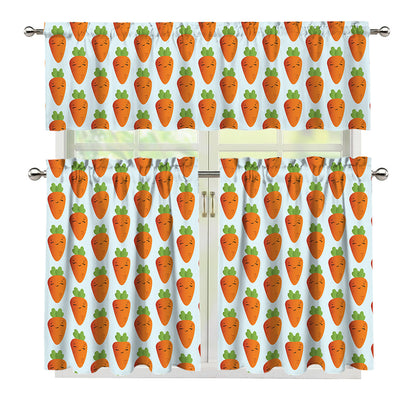 Smiling Carrot Pattern Print 3 Piece Kitchen Curtains