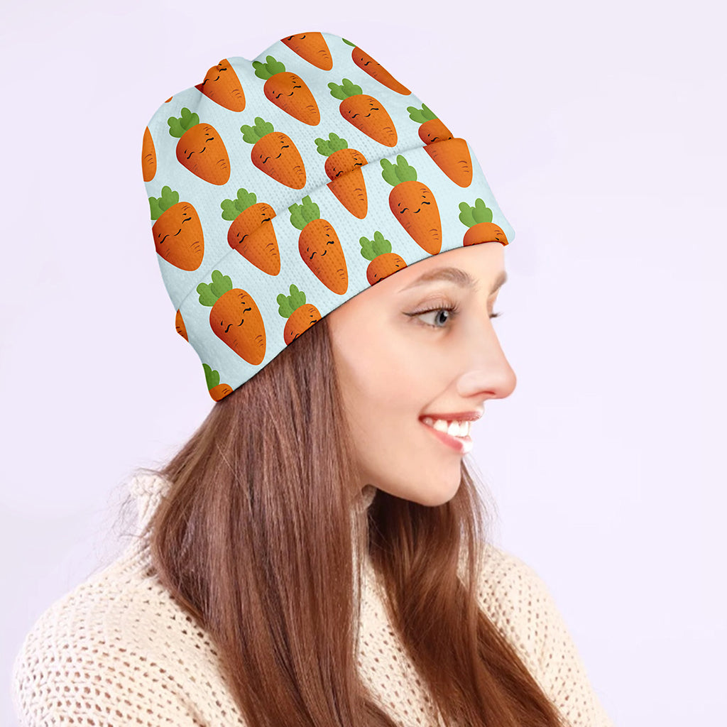 Smiling Carrot Pattern Print Beanie