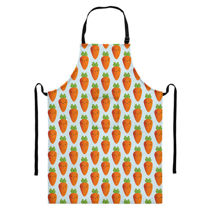 Smiling Carrot Pattern Print Bib Apron With Pocket