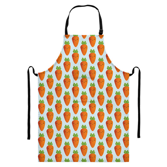 Smiling Carrot Pattern Print Bib Apron With Pocket
