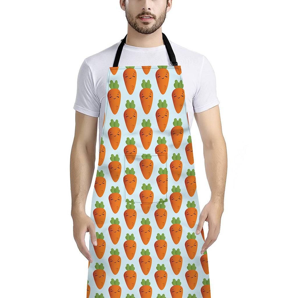 Smiling Carrot Pattern Print Bib Apron With Pocket