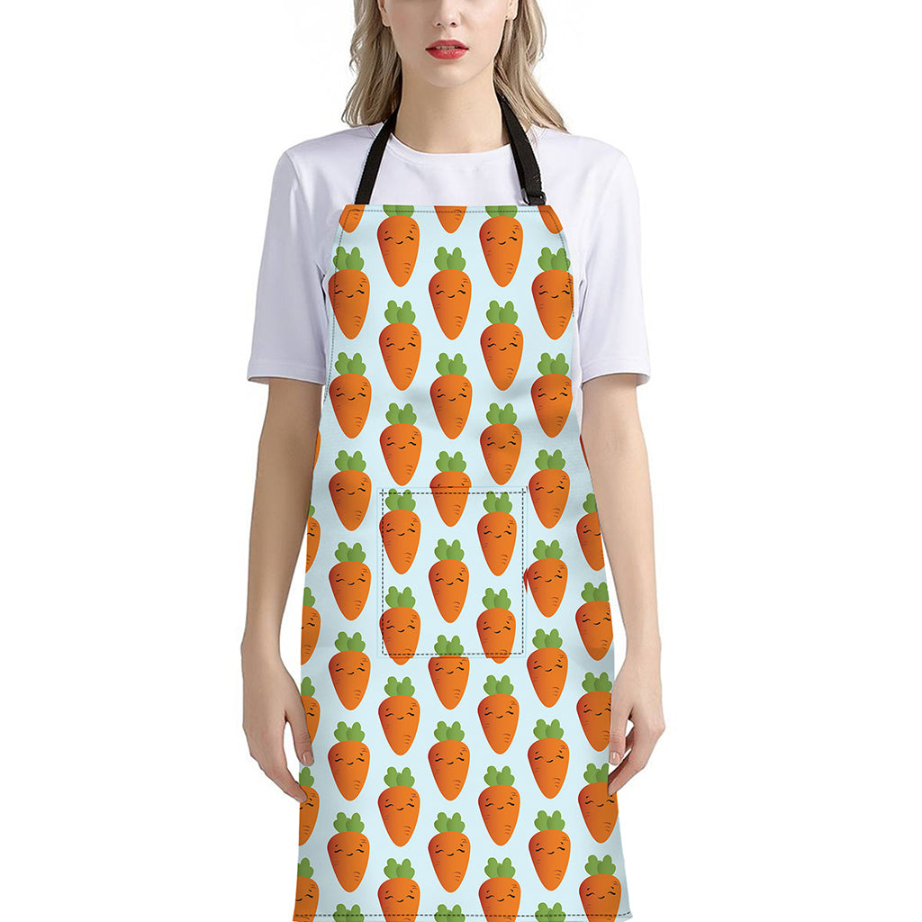 Smiling Carrot Pattern Print Bib Apron With Pocket
