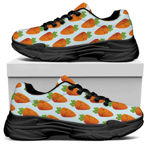 Smiling Carrot Pattern Print Black Chunky Shoes