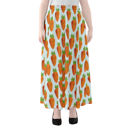 Smiling Carrot Pattern Print Chiffon Maxi Skirt