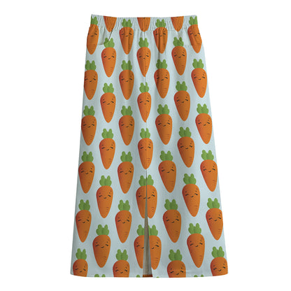 Smiling Carrot Pattern Print Cotton Front Slit Maxi Skirt