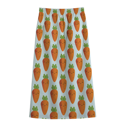 Smiling Carrot Pattern Print Cotton Front Slit Maxi Skirt